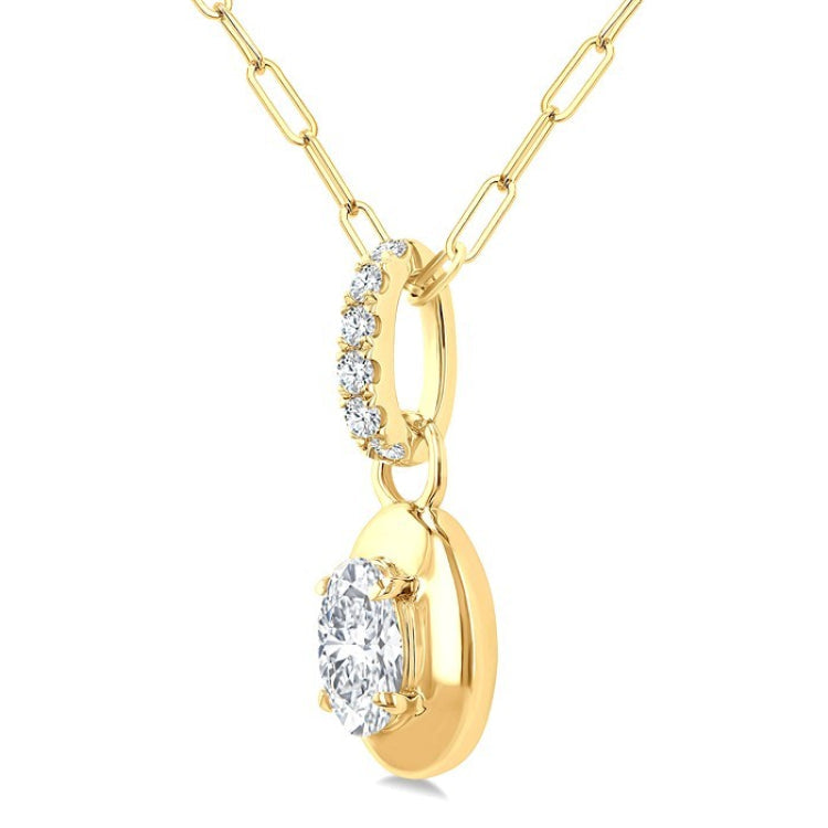 1/4 Ctw Dome Oval and Round Cut Diamond Fashion Pendant With Paperclip Chain in 14K Yellow Gold