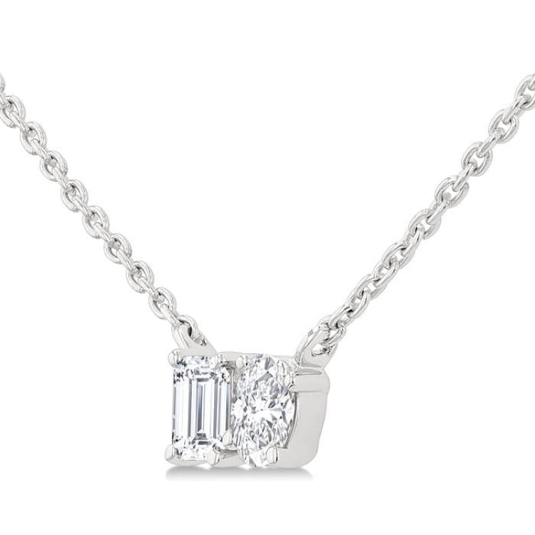 1/3 Ctw Toi Et Moi Octagon and Oval Cut Diamond Pendant With Chain in 14K White Gold