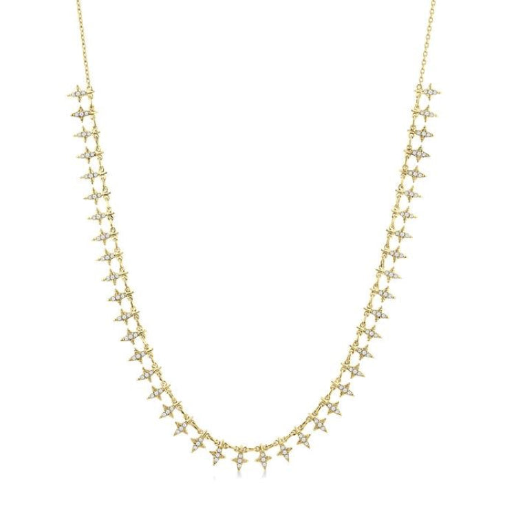 3/4 Ctw Star Spikes Round Cut Diamond Fashion Necklace in 14K Yellow Gold