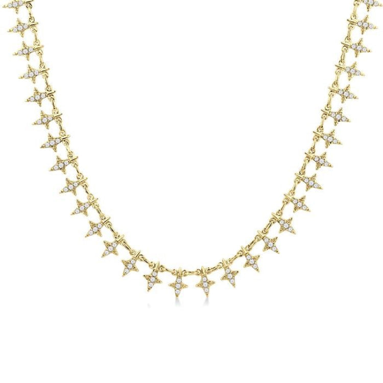3/4 Ctw Star Spikes Round Cut Diamond Fashion Necklace in 14K Yellow Gold
