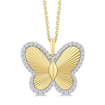 Load image into Gallery viewer, 1/4 Ctw Fluted Texture Butterfly Round Cut Diamond Fashion Pendant With Chain in 10K Yellow and White Gold