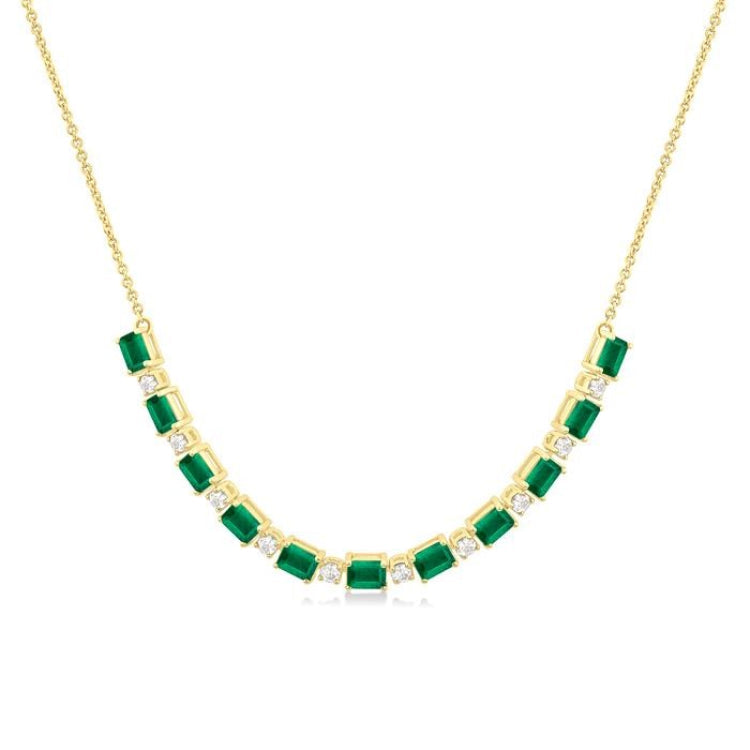 4X3 MM Octagon Shape Emerald and 1/2 Ctw Round Cut Diamond Precious Tennis Necklace in 14K Yellow Gold