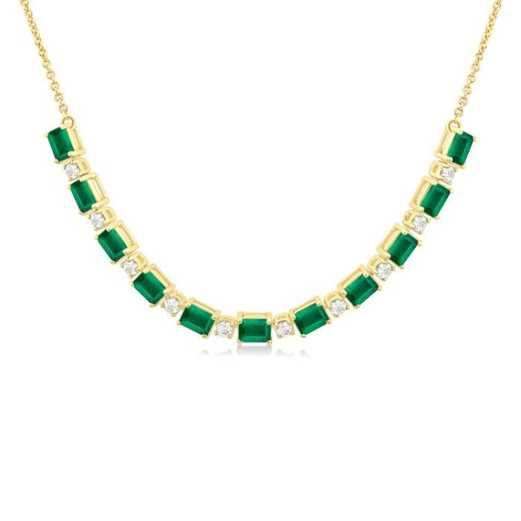 4X3 MM Octagon Shape Emerald and 1/2 Ctw Round Cut Diamond Precious Tennis Necklace in 14K Yellow Gold