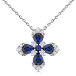 Load image into Gallery viewer, 4x3 MM Pear and 2 MM Round Sapphire and 1/6 Ctw Round Cut Diamond Floral Blossom Precious Pendant With Chain in 14K white Gold