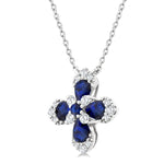 Load image into Gallery viewer, 4x3 MM Pear and 2 MM Round Sapphire and 1/6 Ctw Round Cut Diamond Floral Blossom Precious Pendant With Chain in 14K white Gold
