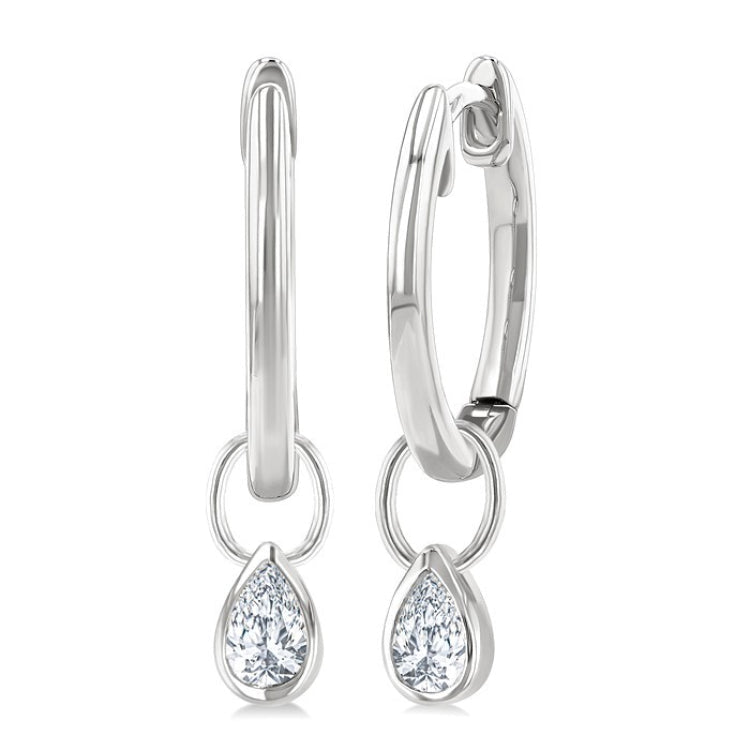 1/3 Ctw Bezel Set Pear Cut Diamond Huggie Earrings in 14K White Gold