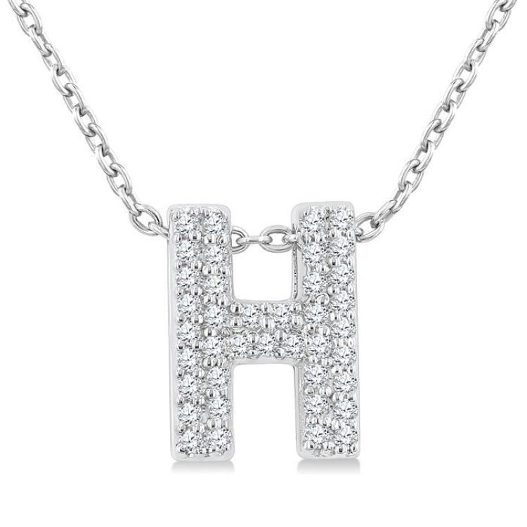 1/8 Ctw Bubble Accent Initial 'H' Round Cut Diamond Fashion Pendant With Chain in 10K White Gold