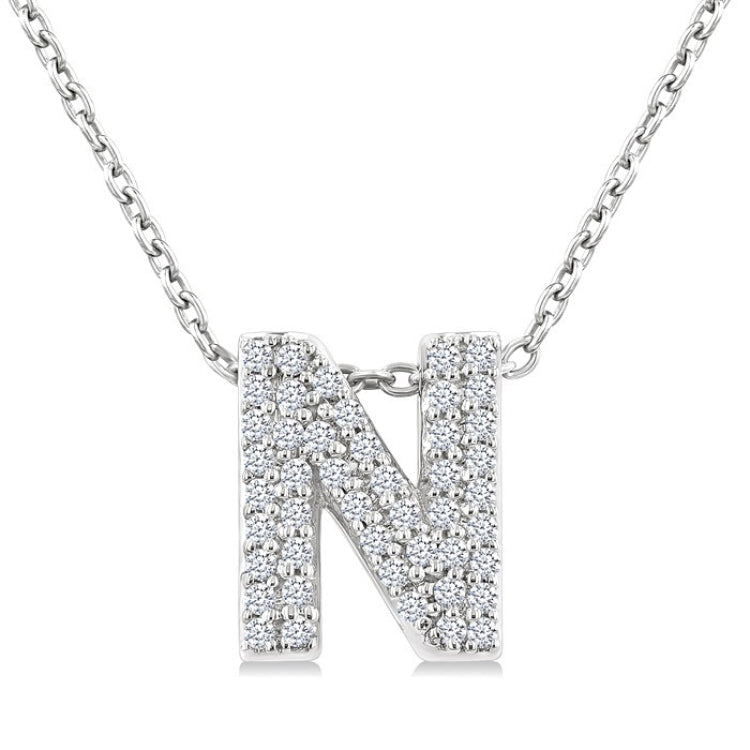 1/6 Ctw Bubble Accent Initial 'N' Round Cut Diamond Fashion Pendant With Chain in 10K White Gold