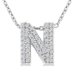 Load image into Gallery viewer, 1/6 Ctw Bubble Accent Initial 'N' Round Cut Diamond Fashion Pendant With Chain in 10K White Gold