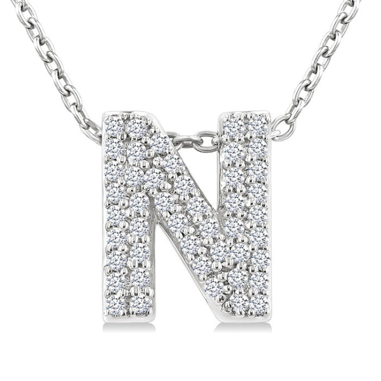 1/6 Ctw Bubble Accent Initial 'N' Round Cut Diamond Fashion Pendant With Chain in 10K White Gold
