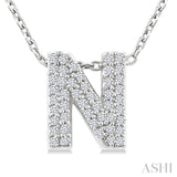 1/6 Ctw Bubble Accent Initial 'N' Round Cut Diamond Fashion Pendant With Chain in 10K White Gold