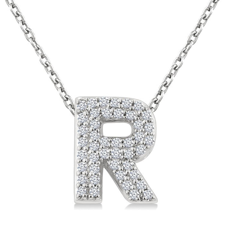 1/8 Ctw Bubble Accent Initial 'R' Round Cut Diamond Fashion Pendant With Chain in 10K White Gold