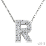 1/8 Ctw Bubble Accent Initial 'R' Round Cut Diamond Fashion Pendant With Chain in 10K White Gold