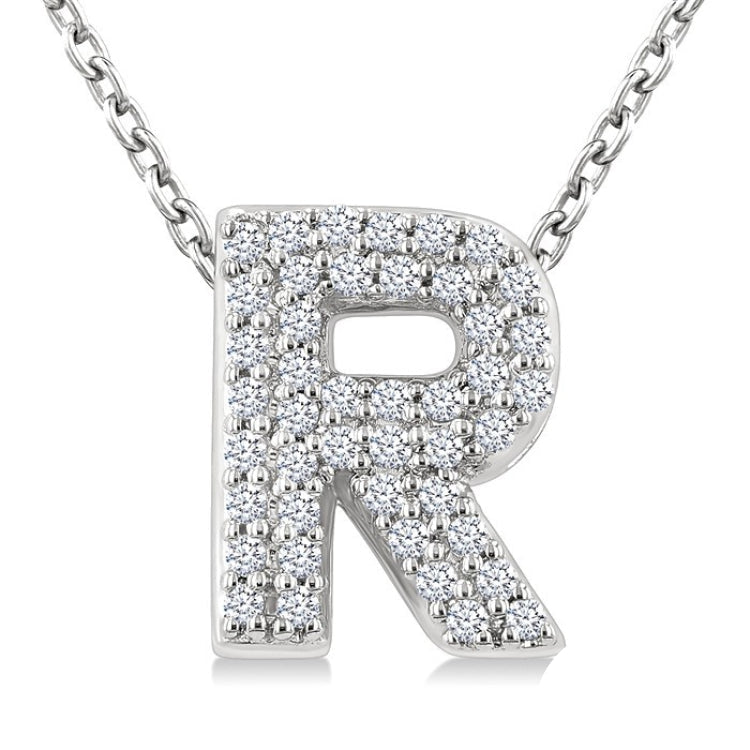 1/8 Ctw Bubble Accent Initial 'R' Round Cut Diamond Fashion Pendant With Chain in 10K White Gold