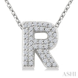 1/8 Ctw Bubble Accent Initial 'R' Round Cut Diamond Fashion Pendant With Chain in 10K White Gold