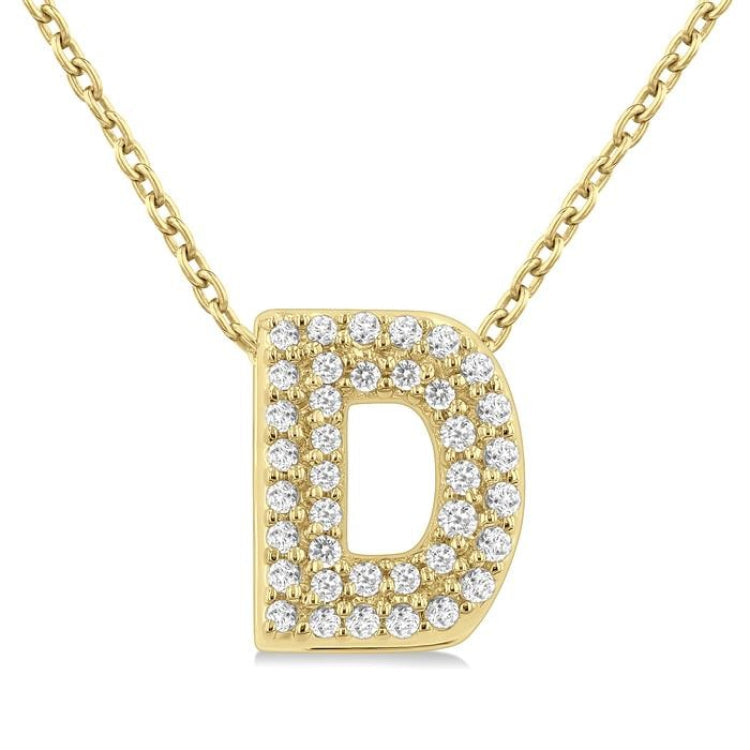 1/8 Ctw Bubble Accent Initial 'D' Round Cut Diamond Fashion Pendant With Chain in 10K Yellow Gold