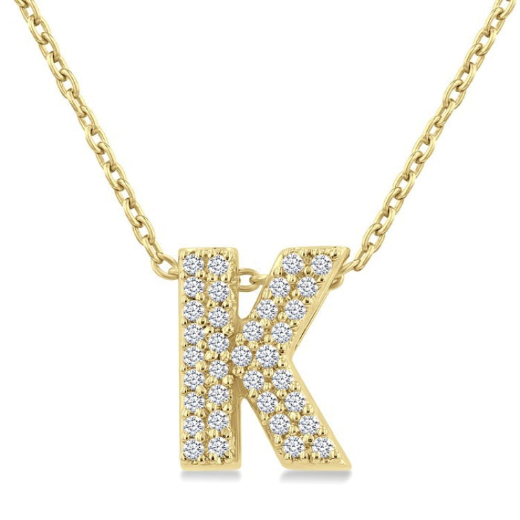 1/10 Ctw Bubble Accent Initial 'K' Round Cut Diamond Fashion Pendant With Chain in 10K Yellow Gold