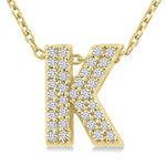 Load image into Gallery viewer, 1/10 Ctw Bubble Accent Initial 'K' Round Cut Diamond Fashion Pendant With Chain in 10K Yellow Gold