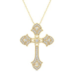 Load image into Gallery viewer, 1/4 Ctw Cross Round Cut Diamond Fashion Pendant With Chain in 14K Yellow Gold