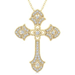 Load image into Gallery viewer, 1/4 Ctw Cross Round Cut Diamond Fashion Pendant With Chain in 14K Yellow Gold