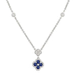 Load image into Gallery viewer, 2.4 MM Round Shape Sapphire and 1/4 Ctw Clover Round Cut Diamond Station Necklace in 14K White Gold