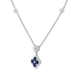 Load image into Gallery viewer, 2.4 MM Round Shape Sapphire and 1/4 Ctw Clover Round Cut Diamond Station Necklace in 14K White Gold