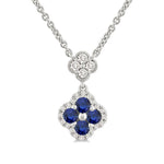 Load image into Gallery viewer, 2.4 MM Round Shape Sapphire and 1/4 Ctw Clover Round Cut Diamond Station Necklace in 14K White Gold
