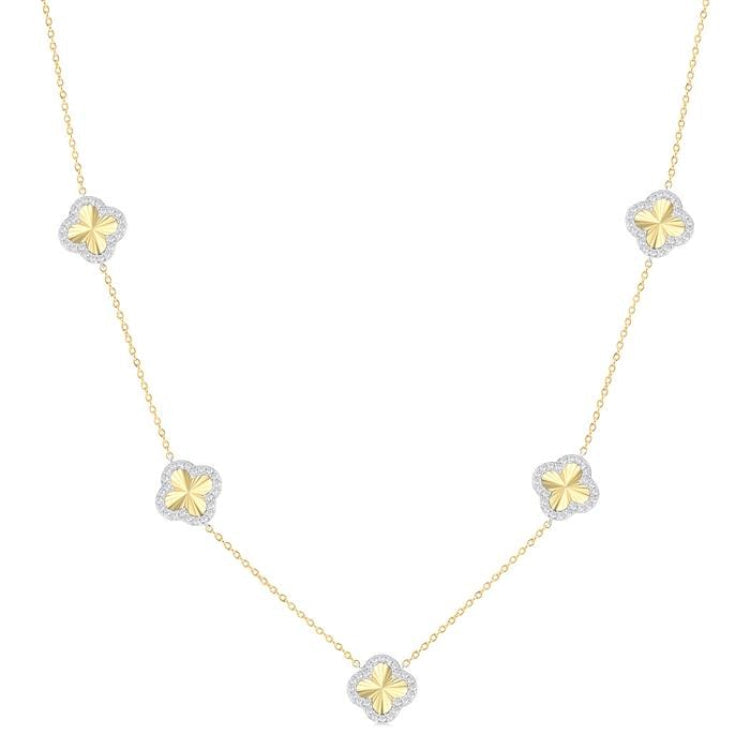 1/2 Ctw Fluted Clover Round Cut Diamond Station Necklace in 14K Yellow and White Gold