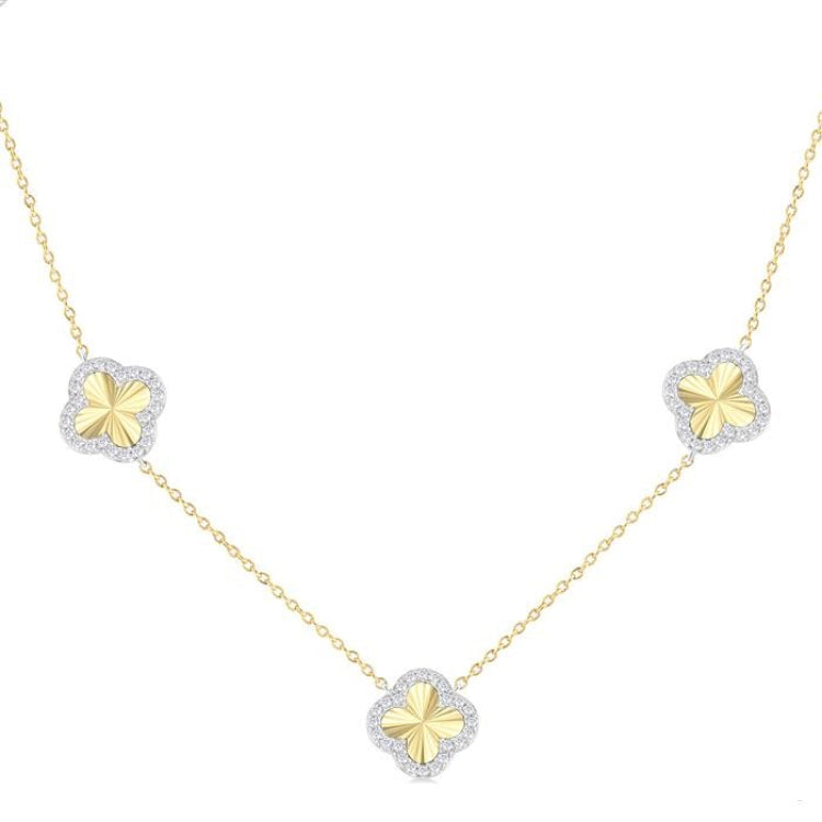 1/2 Ctw Fluted Clover Round Cut Diamond Station Necklace in 14K Yellow and White Gold
