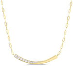 Load image into Gallery viewer, 1/10 Ctw Smile Face Bar Round Cut Diamond Paperclip Necklace in 14K Yellow Gold