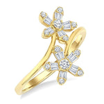 Load image into Gallery viewer, 1/3 Ctw Petite Floral Bypass Baguette and Round Cut Diamond Fashion Ring in 10K Yellow Gold