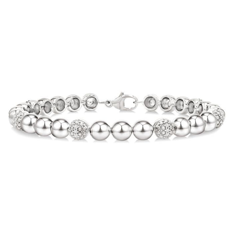 6 MM Bold Bead and 1/5 Ctw Round Cut Diamond Fashion Bracelet in Sterling Silver