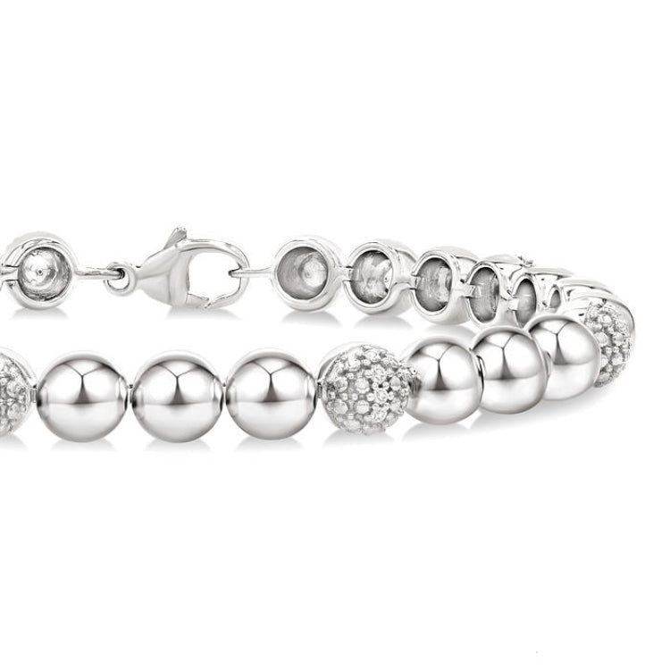 6 MM Bold Bead and 1/5 Ctw Round Cut Diamond Fashion Bracelet in Sterling Silver