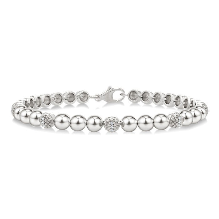 5 MM Bold Bead and 1/6 Ctw Round Cut Diamond Fashion Bracelet in Sterling Silver