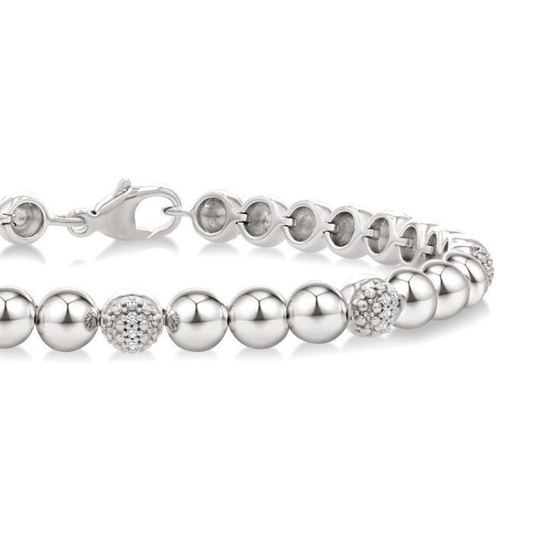5 MM Bold Bead and 1/6 Ctw Round Cut Diamond Fashion Bracelet in Sterling Silver