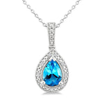 Load image into Gallery viewer, 7X5 MM Pear Shape Blue Topaz and 1/50 Ctw Round Cut Diamond Semi-precious Pendant With Chain in Sterling Silver