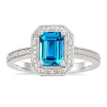 Load image into Gallery viewer, 7x5 MM Octagon Shape Blue Topaz and 1/50 Ctw Round Cut Diamond Semi-precious Ring in Sterling Silver