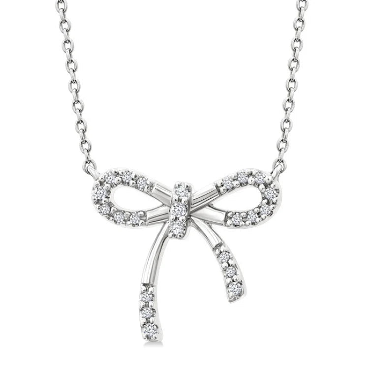 1/10 Ctw Bow Round Cut Diamond Fashion Pendant With Chain in Sterling Silver