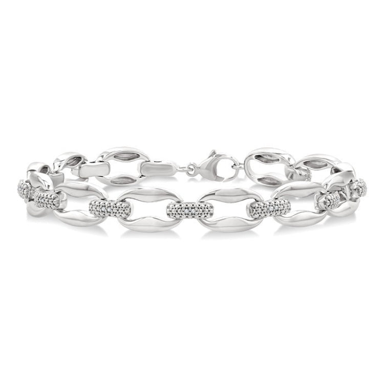 1/10 Ctw Oval Shape D-Link Round Cut Diamond Bracelet in Sterling Silver