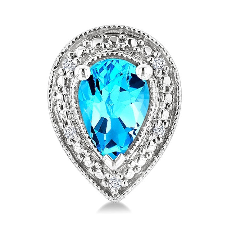6X4 MM Pear Shape Blue Topaz and 1/50 Ctw Round Cut Diamond Semi-Precious Earrings in Sterling Silver