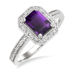 Load image into Gallery viewer, 7x5 MM Octagon Shape Amethyst and 1/50 Ctw Round Cut Diamond Semi-precious Ring in Sterling Silver