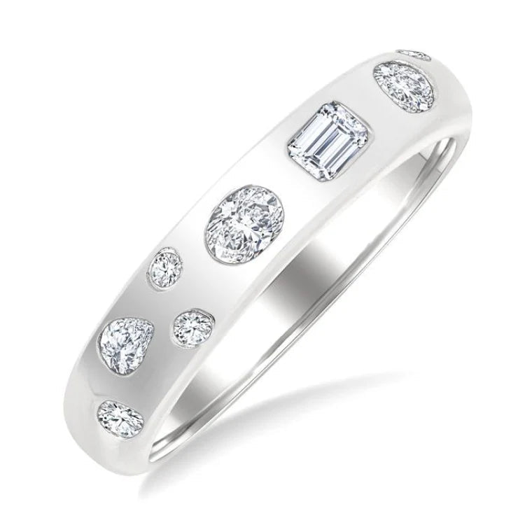 1/3 Ctw Bezel Set Mixed Shape Diamond Cut Fashion Band in 14K White Gold