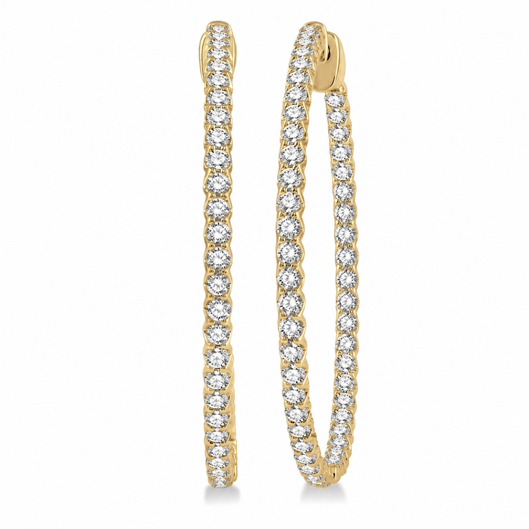 3 Ctw Inside-Out Round Cut Diamond 1 1/2 Inch Hoop Earrings in 14K Yellow Gold