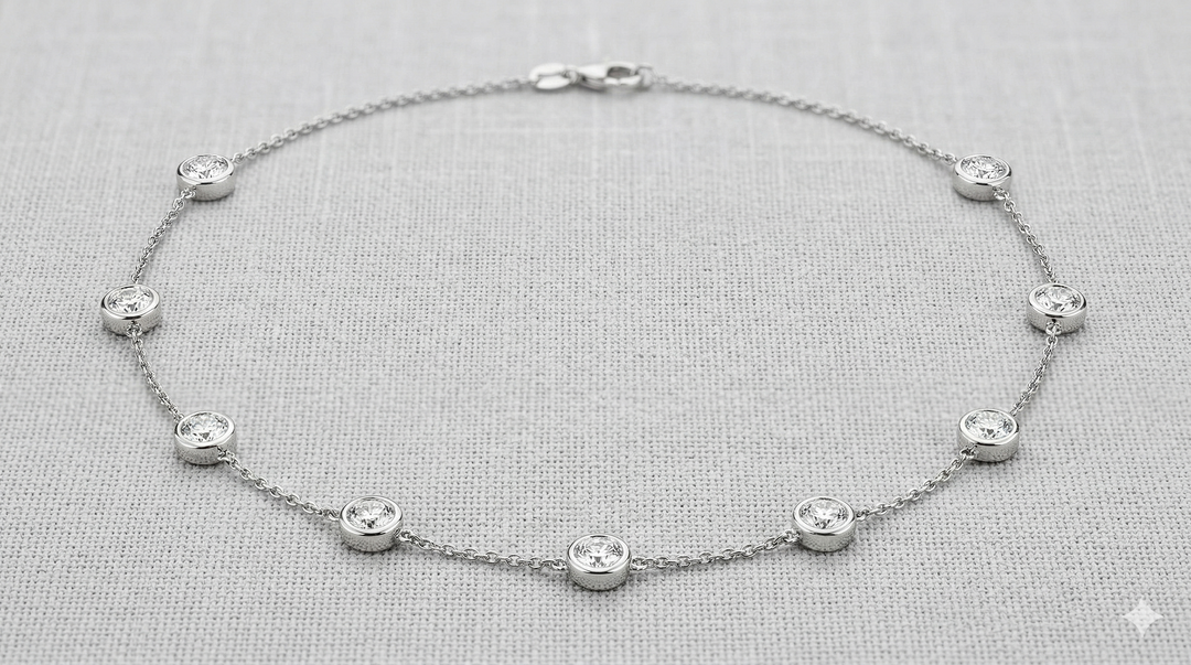 1 Ctw Bezel Set Round Cut Diamond Station Necklace in 14K White Gold