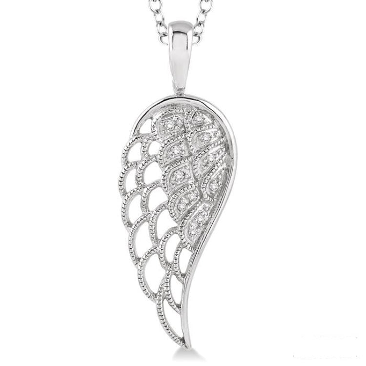 1/20 Ctw Round Cut Diamond Angel Wing Pendant in Sterling Silver with Chain