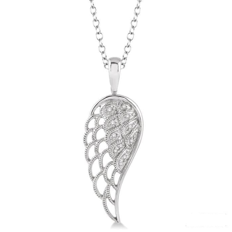 1/20 Ctw Round Cut Diamond Angel Wing Pendant in Sterling Silver with Chain