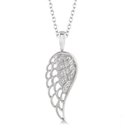 1/20 Ctw Round Cut Diamond Angel Wing Pendant in Sterling Silver with Chain