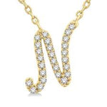 Load image into Gallery viewer, 1/10 Ctw Initial 'N' Round cut Diamond Pendant With Chain in 10K White Gold