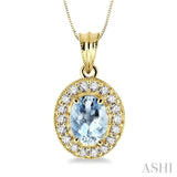 8x6mm Oval Cut Aquamarine and 1/3 Ctw Round Cut Diamond Pendant in 14K Yellow Gold with Chain