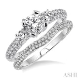 1 Ctw Diamond Wedding Set with 3/4 Ctw Round Cut Engagement Ring and 1/4 Ctw Wedding Band in 14K White Gold